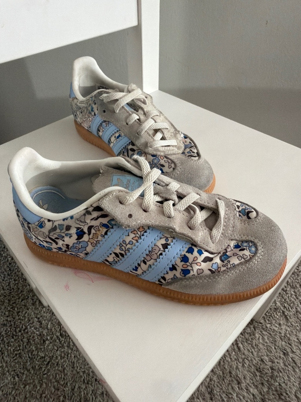 Adidas x Liberty London Samba Kids Floral Blue Suede Gum Sole Sneakers 10K - Picture 1 of 6